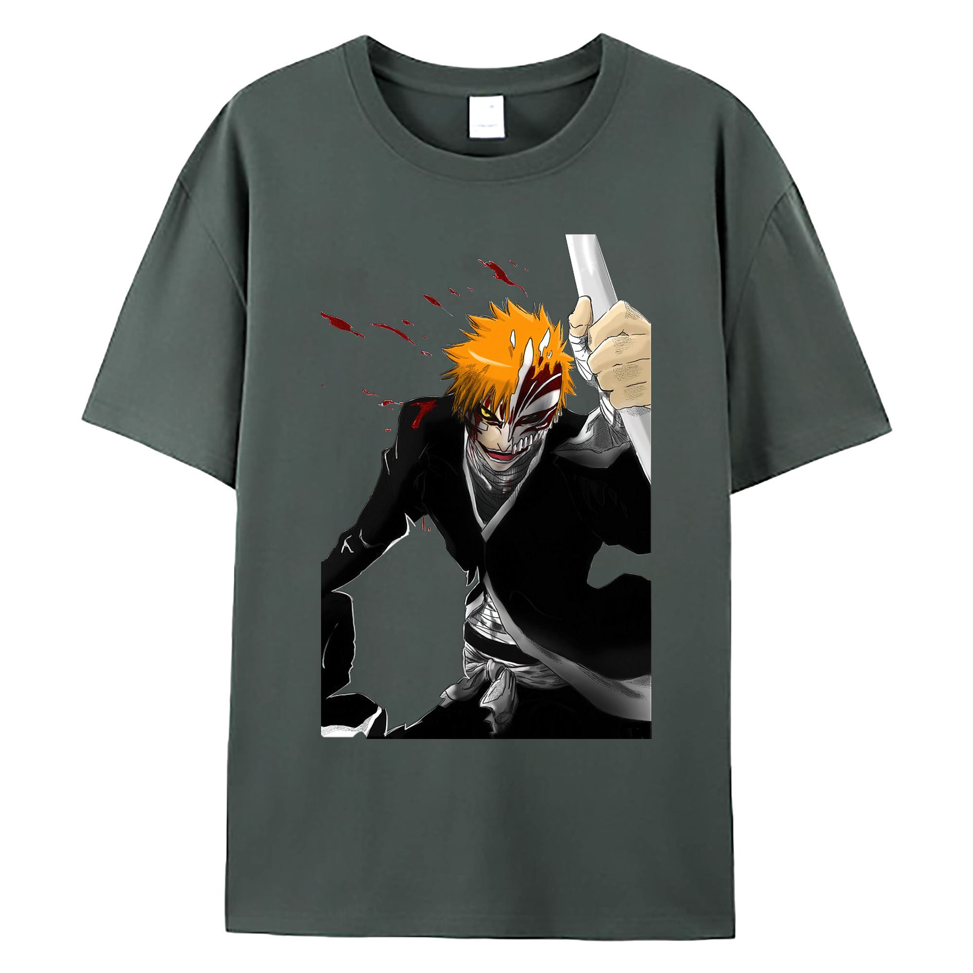 （画像用） ブリーチ 黒崎一護（くろさき いちご）BLEACH Kurosaki Ichigo 綿100％ メンズ半袖Tシャツ｜肌触りやわらか＆通気性